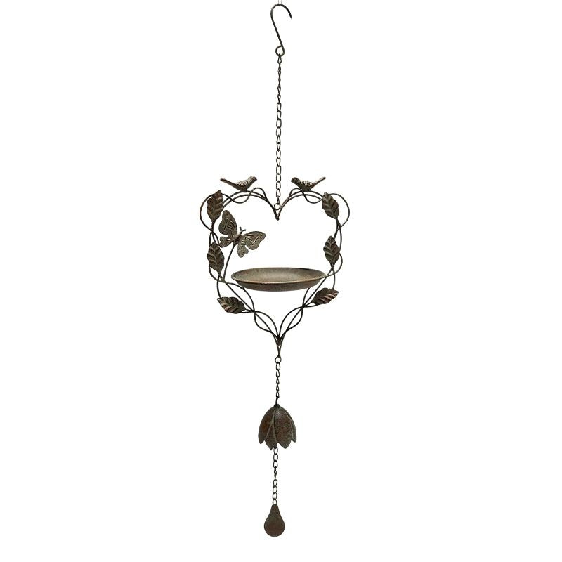 Hanging Heart-Shape-Birdfeeder w/Butterfly + Birds 27x16x87cm