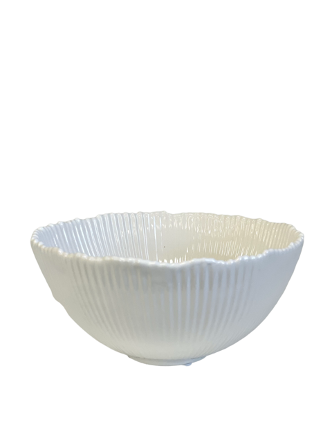 78H - White Ribbed Ceramic Bowl Small 18Cmx9Cm