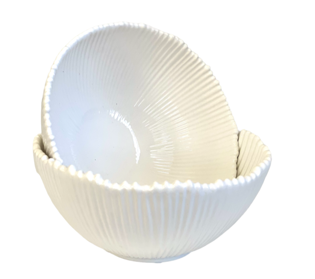 78K - White Ribbed Ceramic Bowl Large 22X20Cm