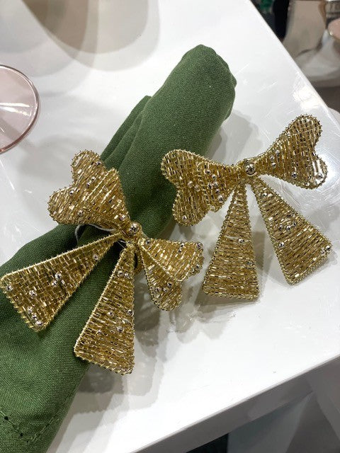 7A Gold Beaded Bow Napkin Ring - Set Of 12