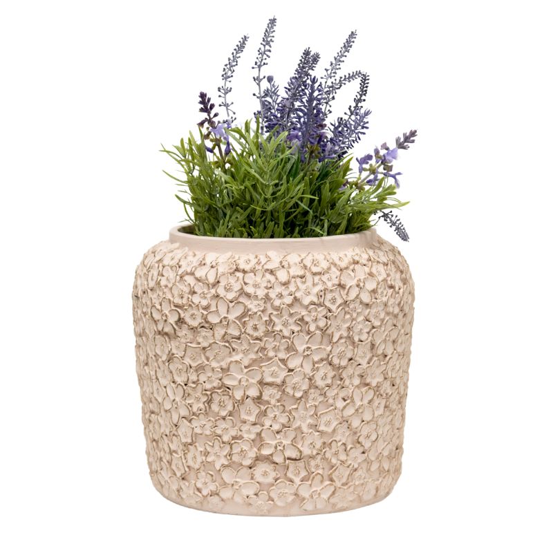 Dusty Pink Flower Embossed Planter w/Hole+Plug 25x25x24cm