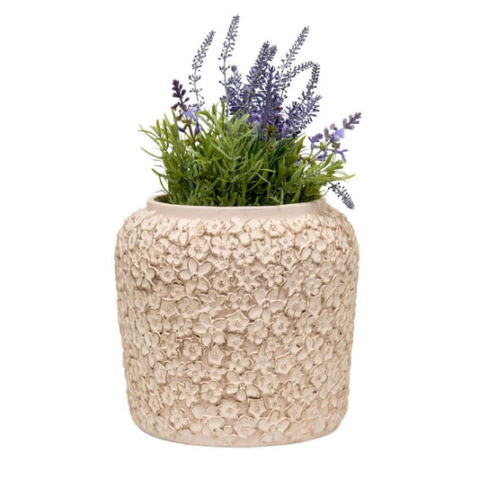Dusty Pink Flower Embossed Planter w/Hole+Plug 25x25x24cm