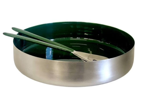 88D Silver/Forest Enamel Bowl Straight Edge 30Cm