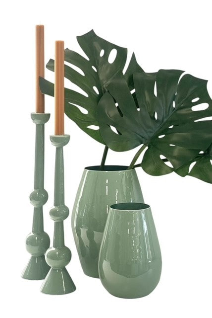 88F Enamelled Green Vase Sculptural 20Cm