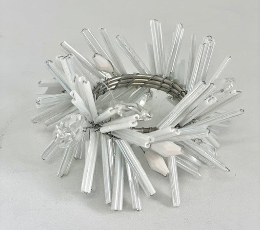 8F - Wreath Napkin Ring Wht/Slvr:Set10