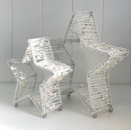 8J - Beaded Standing Star Large White