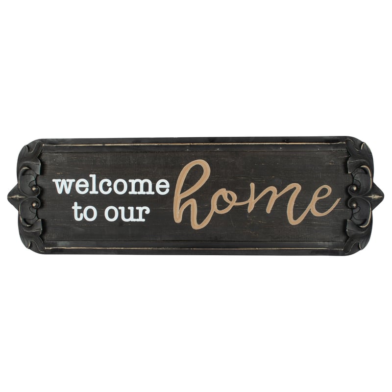 80cm Nero 'Welcome to Our Home' Carved Wall Art 80x1.5x25cm