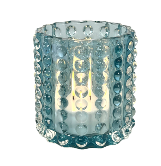 92B - Glass Tealight Holder Aqua Bobble