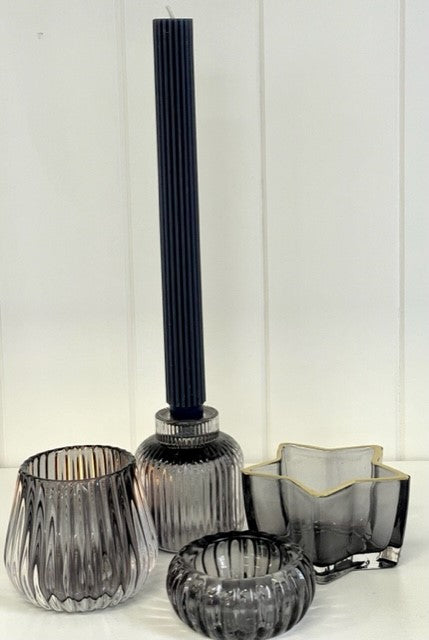 92K - Glass Star Tealight Holder Smoke/Gold