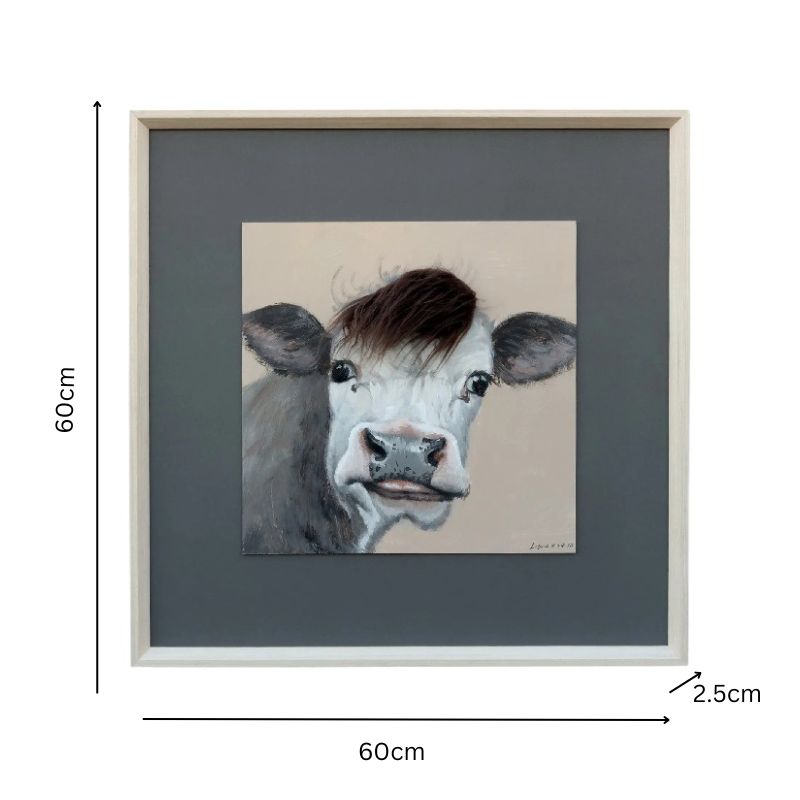 Curious Cow w/Artificial Hair Framed Canvas Wall Art 60x60cm