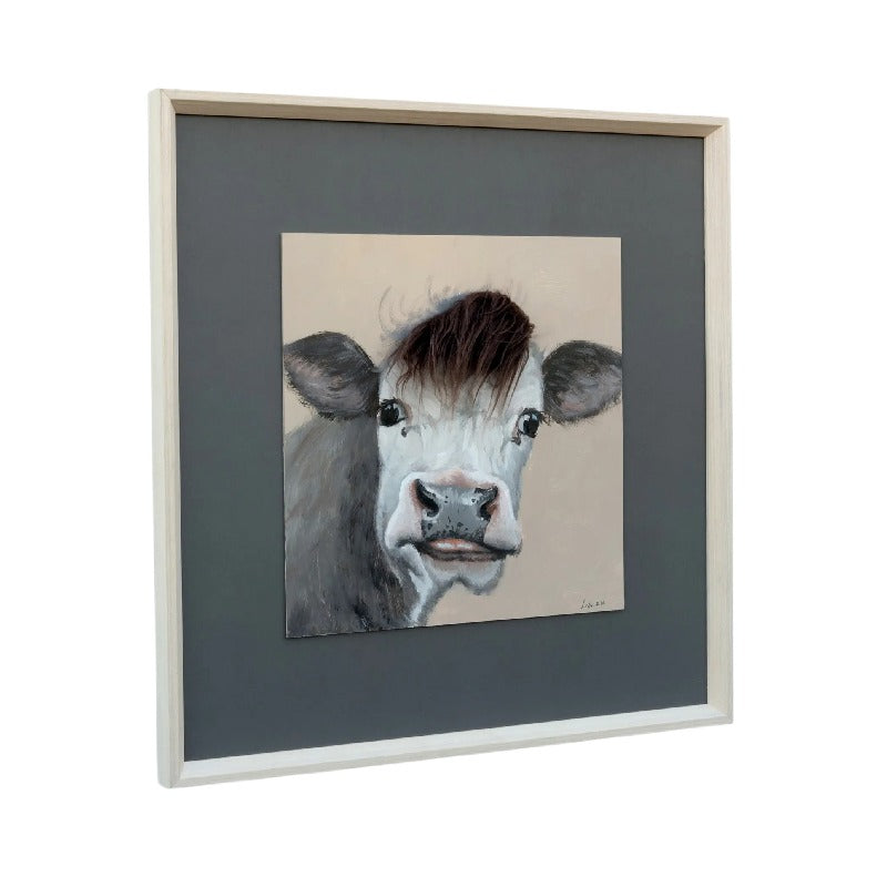 Curious Cow w/Artificial Hair Framed Canvas Wall Art 60x60cm