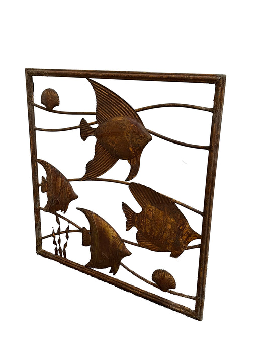 Rust Square School of Fish Wall Art 50x2x50cm