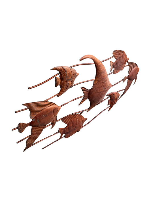 Rust School of Fish Wall Art 90x3x38cm