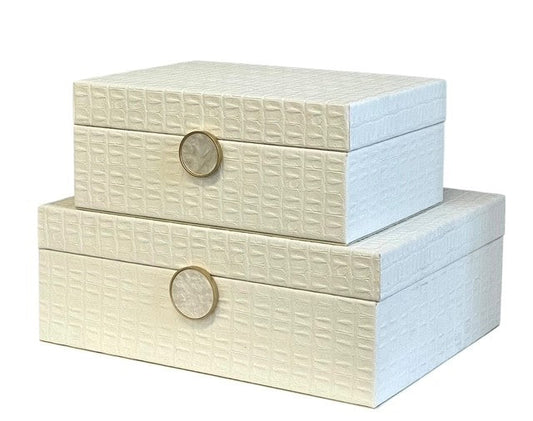 98B Cream Decor Box W/Mother Of Pearl Deco Large 28X22X10