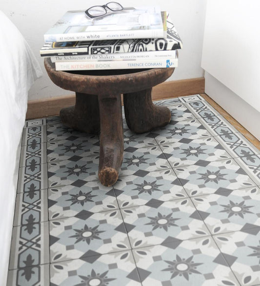 Amsterdam Light Blue Concrete Vinyl Rug lifestyle