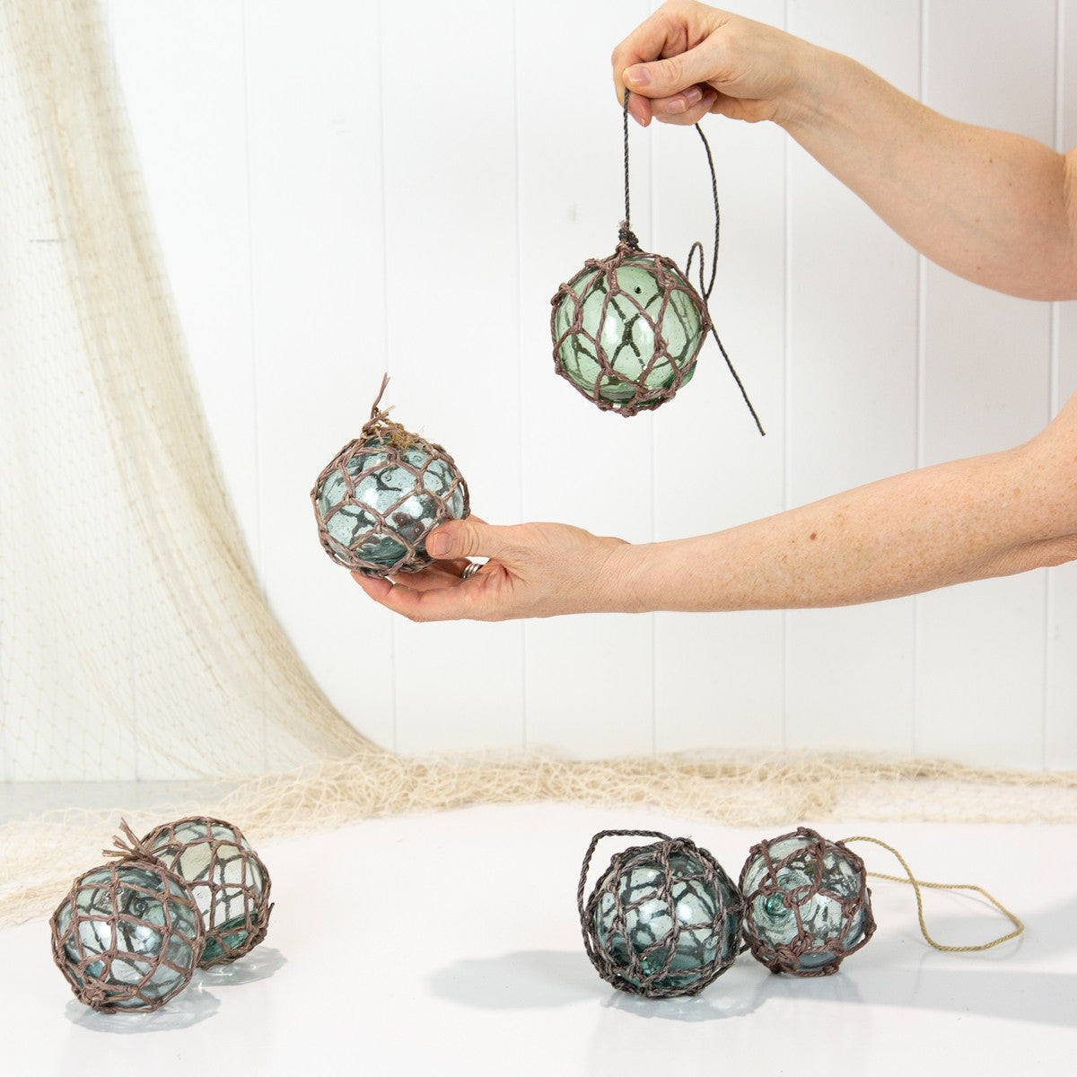 Set 10 X 2.5" Glass Float - Taupe Rope #5513