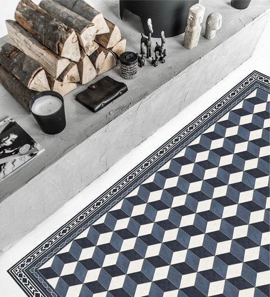 Bauhaus Indigo Concrete vinyl rug in interior