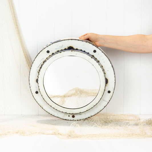Metal Porthole Mirror White (S)