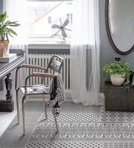 Inca Gray Vinyl Rug Lifestyle