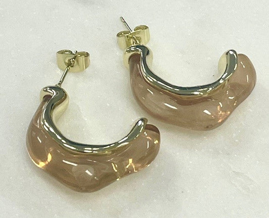 Jbgh Beige Acrylic Gold Hoops