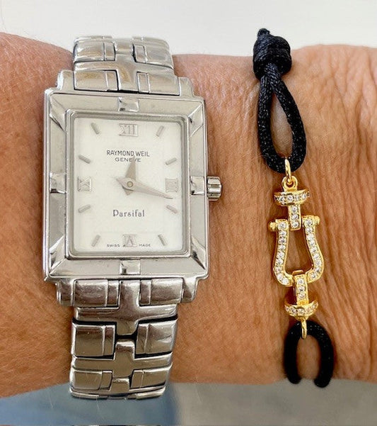 Jcbb Cord Bracelet: Gold/Crystal Black