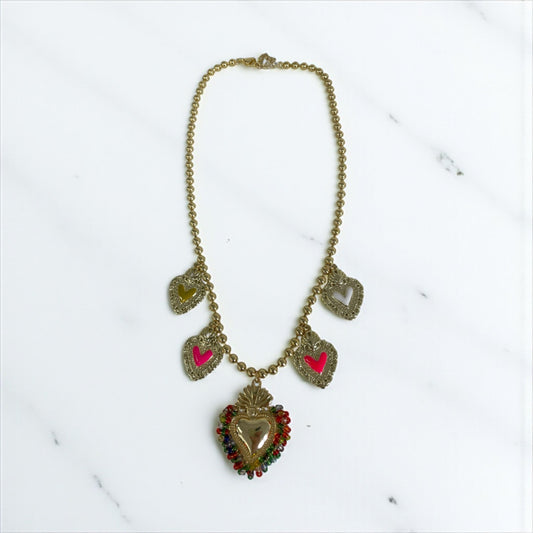 Jchn Colored Hearts Necklace Fluro