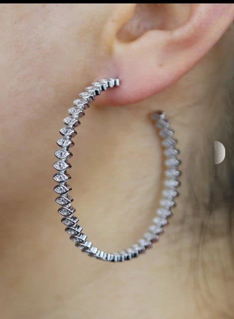 Jeehs Evil Eye Crystal Hoop Silver 5Cm