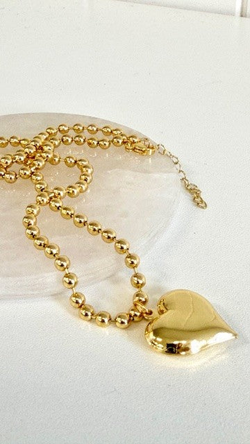 Jgbnh Gold Ball Necklace W/ Gold Heart