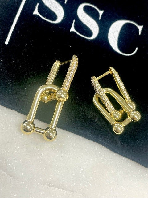 Jgdb Gold Crystal Double Hang Interchange Earrings