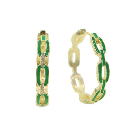 Jgh Green Paperclip Style Crystal Hoop 3.2Cm