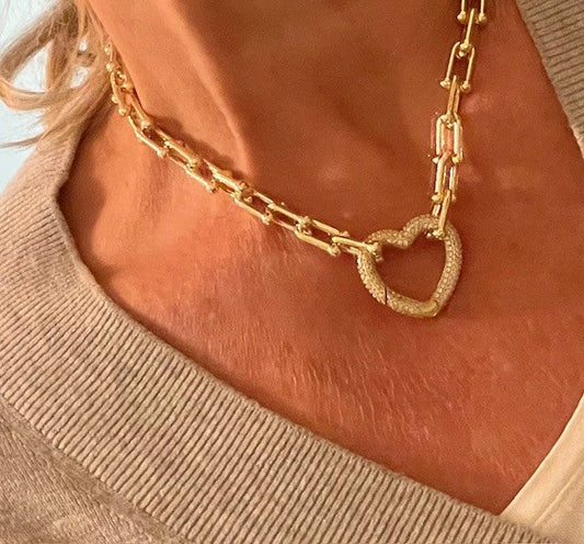 Jgpn Gold Crystal Heart Padlock Necklace