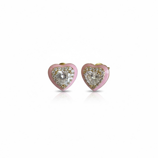 Jhpc Mini Pink Heart Stud Earrings With Crystal 1Cm