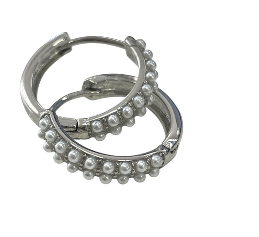 Jp9Pes Silver Plated Small Hoop W/9 Pearls 1.5C