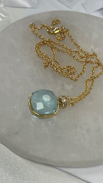 Jscan Square Crystal Aqua Marine Necklace