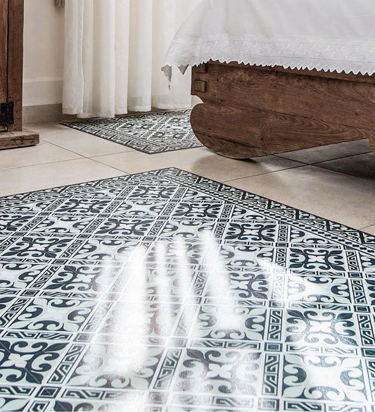 Flor de Lis Gray Modern Vinyl Rug lifestyle