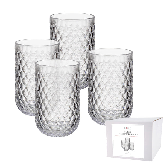 BULLE GLASS TUMBLER - 440ML -  CLEAR -  SET4