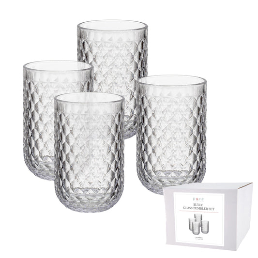 BULLE GLASS TUMBLER - 440ML -  CLEAR -  SET4