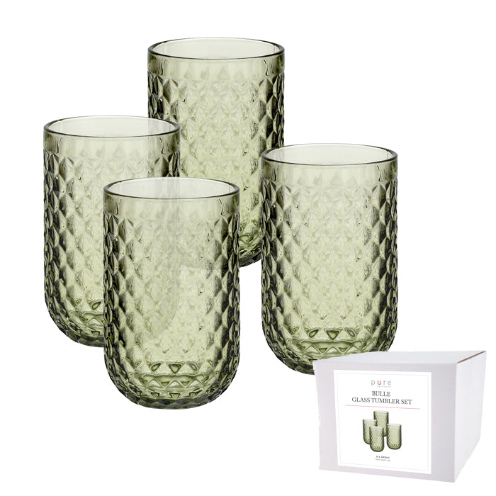 BULLE GLASS TUMBLER - 440ML -  GREEN - SET4