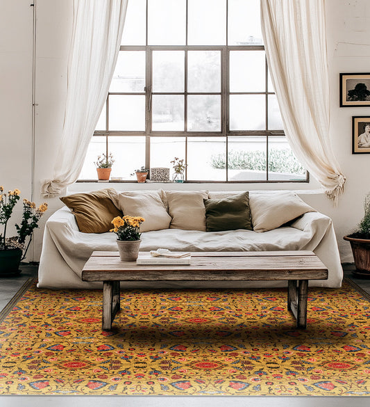 Bohemian Garden Gold Vinyl Rug Lifestyle