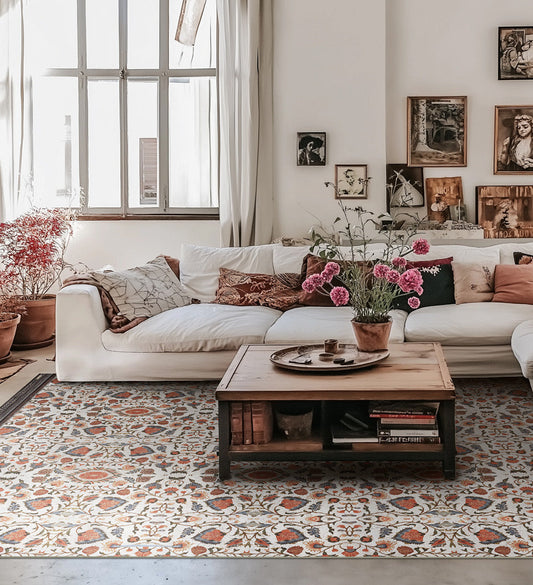 Bohemian Garden White Vinyl Rug Lifestyle