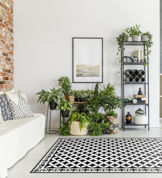 Sofi Black & White Antique Vinyl Rug lifestyle