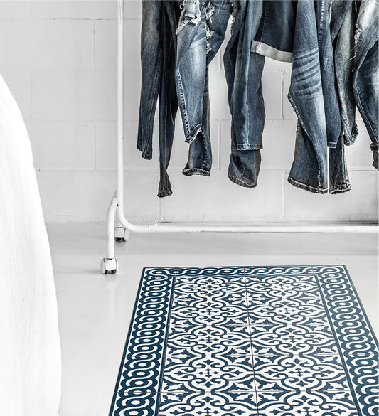 Mountain Indigo Concrete Vinyl Rug lifestyle