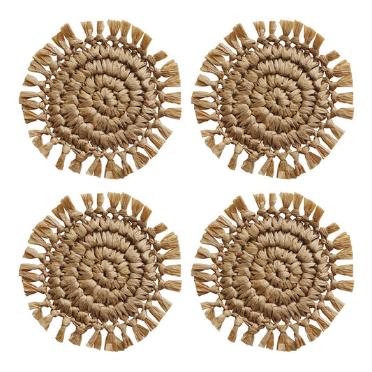 Fringe Natural Coaster Round 12Cm