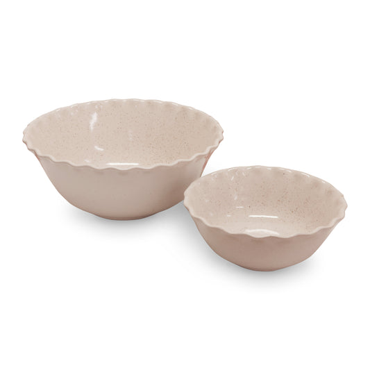 Cleo Wavy Natural Speckle Bowl Set Sml D12.5X8.2Cm / Lrg D17.1X7Cm