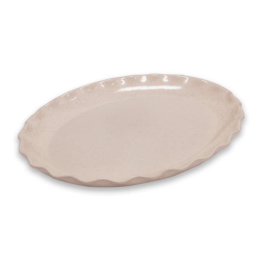 Cleo Wavy Natural Speckle Oval Platter 31.5X25.8X3.5Cm