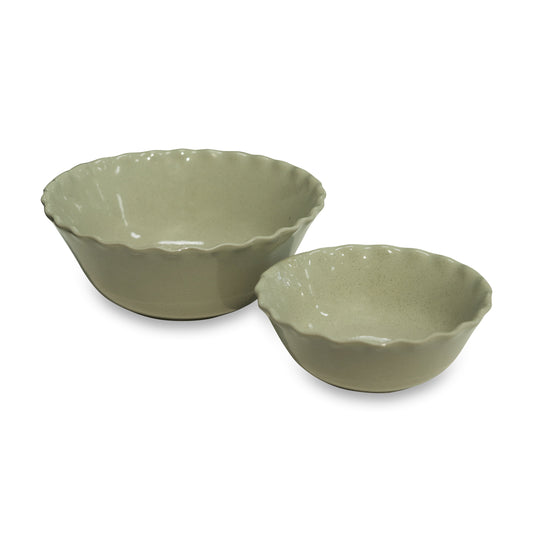 Cleo Wavy Sage Speckle Bowl Set Sml D12.5X8.2Cm / Lrg D17.1X7Cm