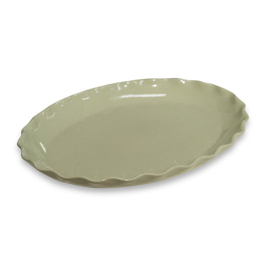 Cleo Wavy Sage Speckle Oval Platter 31.5X25.8X3.5Cm