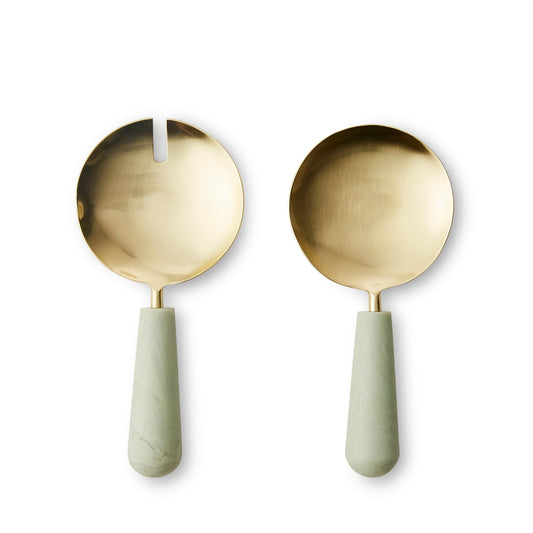 Aries Sage Green/Brass Salad Server Set L20.5Xw10Cm