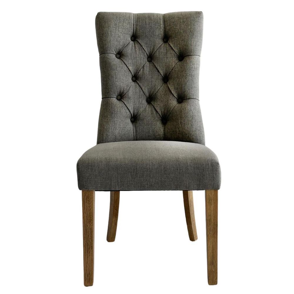 Diana Buttoned Hamptons Dining Chair Storm Grey Linen Blend