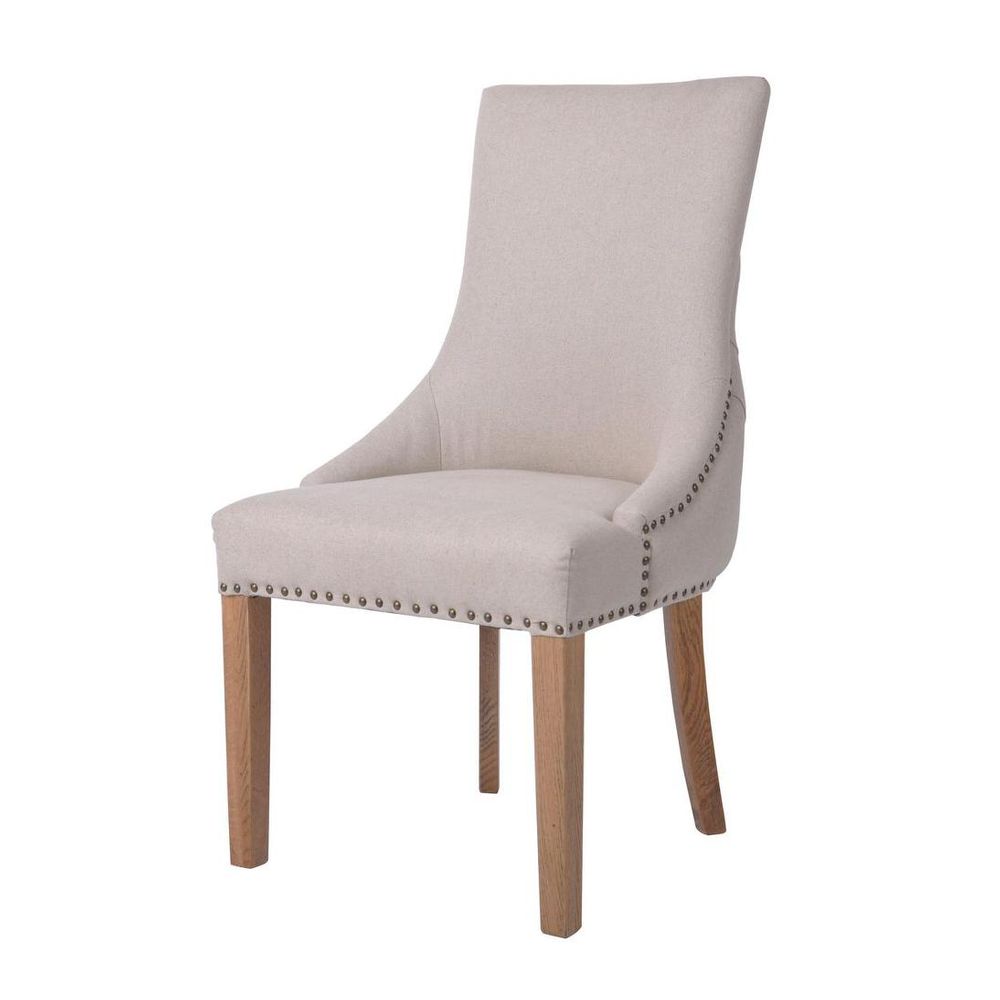 Bordeaux Studded Beige Oakwood Dining Chair
